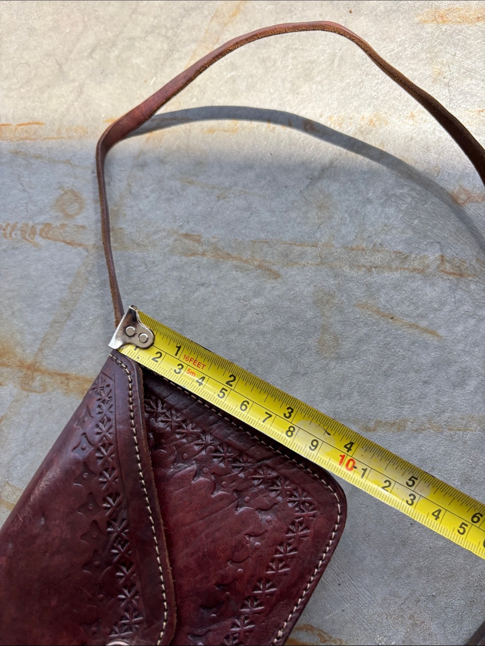 Vintage Tooled Leather Crossbody Envelope Purse Brown Boho Western Festival Bag - Picture 9 of 10